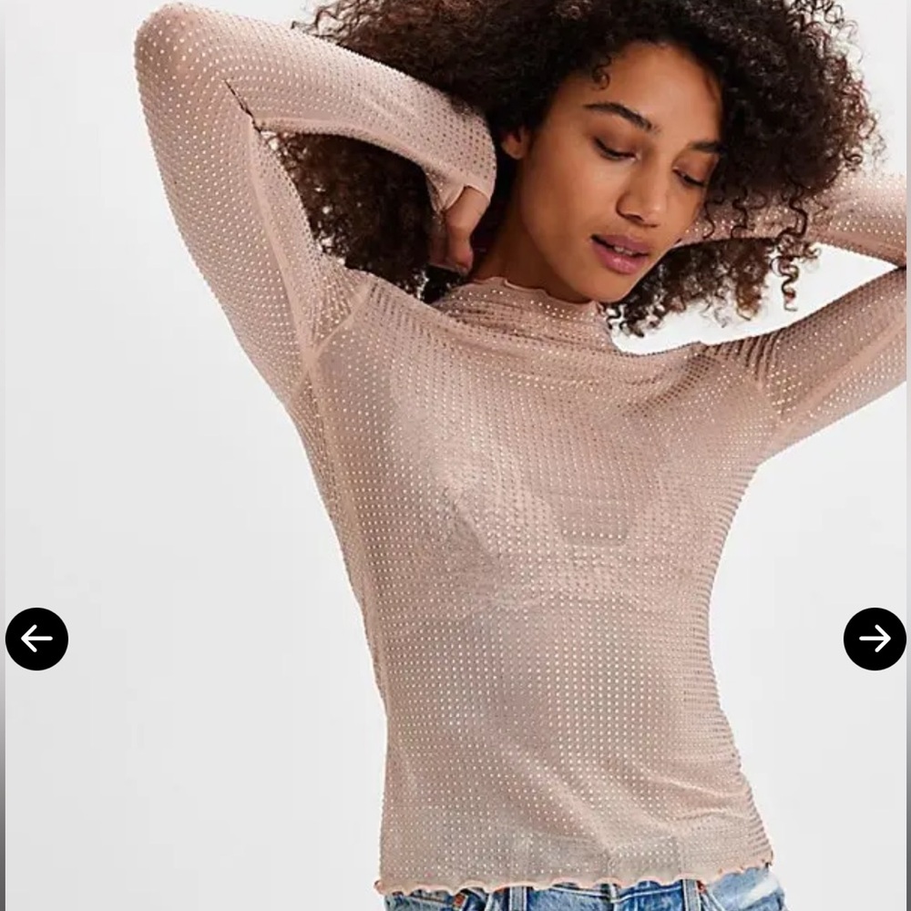 Free People Sheer Tan Long Sleeve Top